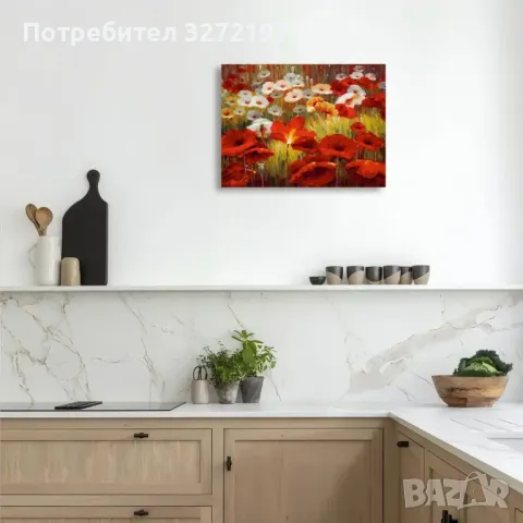 Картина на платно с дървена рамка-градина цветя,Мак,30x40 см., снимка 3 - Картини - 48463742