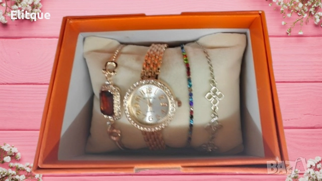 Луксозен дамски комплект часовник и гривни, снимка 3 - Бижутерийни комплекти - 52778138