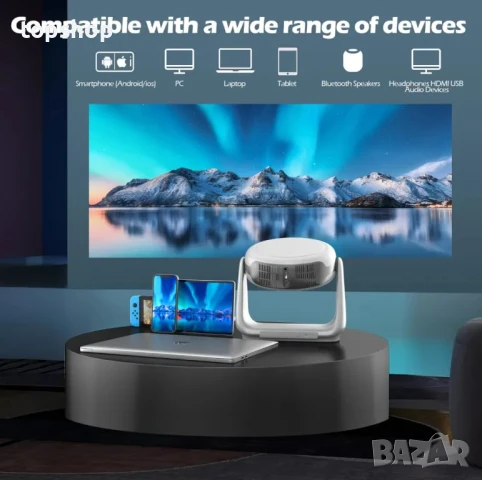 Нов, пълен комплект с мека чанта 4K проектор НА БЪЛГАРСКИ с батерия и Андроид EUARY. Авто фокус..., снимка 9 - Плейъри, домашно кино, прожектори - 50525750