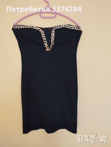 Черна рокля с златист синджир , снимка 5 - Рокли - 40601738
