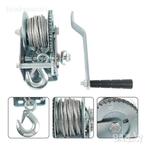 3000 LBS Ръчна лебедка 1365 кг със стоманено въже 10 метра и спирачка , снимка 3 - Аксесоари и консумативи - 53576927