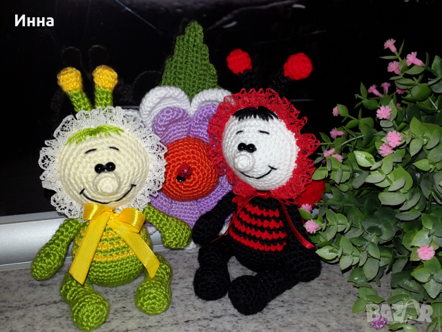 Плетена играчка Буболечка+голямо цвете, Плетени, ръчно изработени., снимка 16 - Романтични подаръци - 32279475