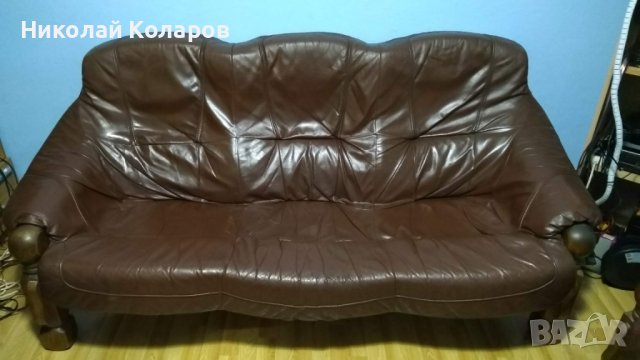 Череша 3ка,2ка,1ца-естествена кожа - дефект на 3ка та , снимка 3 - Дивани и мека мебел - 41910163