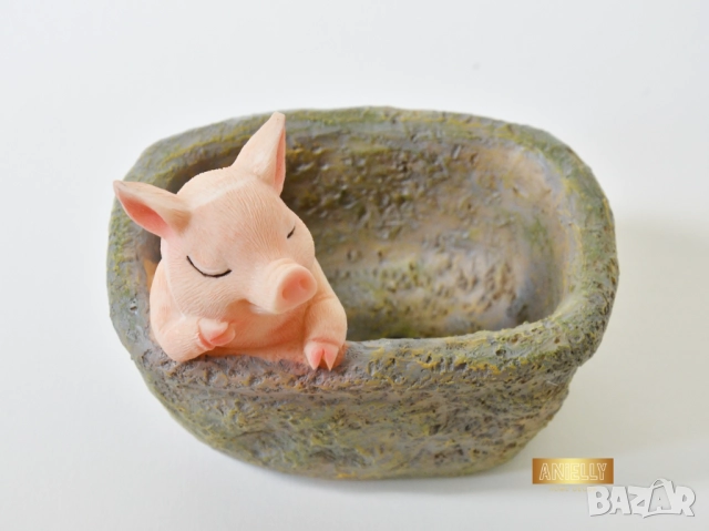 Мини Кашпа с Форма на Прасе в Корито / Закачлив Подарък за Рожден Ден / Мини Саксия за Сукуленти, снимка 2 - Саксии и кашпи - 52395247