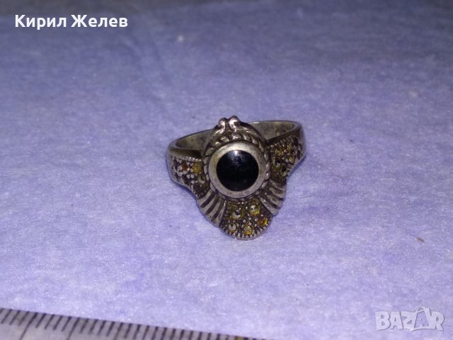 Старинен МАРКОВ Скъпоцн. СРЕБЪРЕН АРТ ДЕКО ПРЪСТЕН СРЕБРО 925 АНГЛИЯ с МАРКАЗИТИ и ЧЕРЕН ОНИКС 40595, снимка 14 - Антикварни и старинни предмети - 42599769