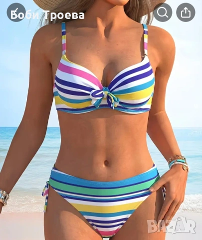 Бикини комплект Beach Focus за жени, моден, цветен, игрив, с регулируеми твърди чашки, връзки, снимка 2 - Бански костюми - 53592121
