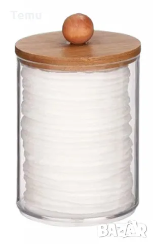 Стилен прозрачен контейнер за съхранение с бамбуков капак, снимка 1