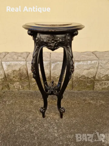 Красива антикварна дървена масичка с мраморен плот , снимка 3 - Антикварни и старинни предмети - 49063928