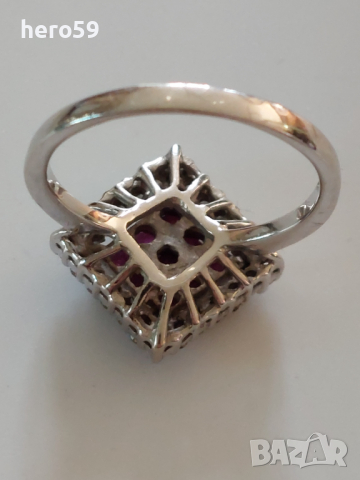 Дамски златен 18 к.пръстен с рубини и брилянти, снимка 3 - Пръстени - 36150270