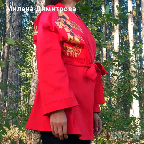 Ръчно рисувано сатенирано кимоно , снимка 8 - Сака - 48852798