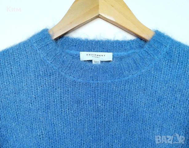 Equipment пуловер от алпака в наситено син цвят и маншетни ръкави, снимка 8 - Блузи с дълъг ръкав и пуловери - 53540479