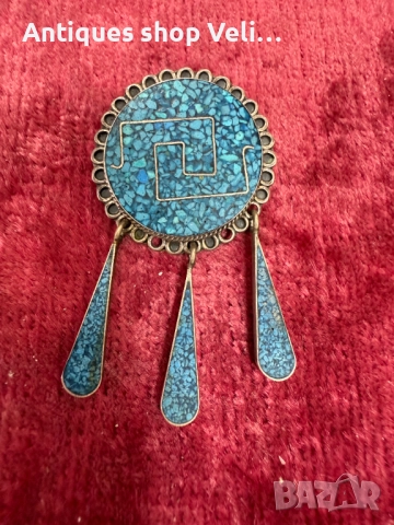 Сребърна брошка/висулка с тюркоаз №7490, снимка 2 - Колиета, медальони, синджири - 52051597