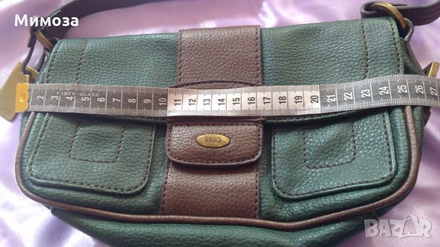 MING Тъмно зелена кожена чанта с кафяво, снимка 9 - Чанти - 34620765