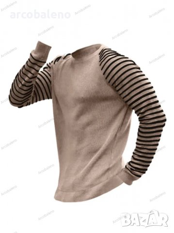 Мъжки рипсен пуловер с ръкави на райе, 3цвята - 023, снимка 6 - Пуловери - 39783112