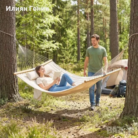 Външен хамак Outsunny 200x140 см, двуслоен хамак, снимка 3 - Градински мебели, декорация  - 55966020