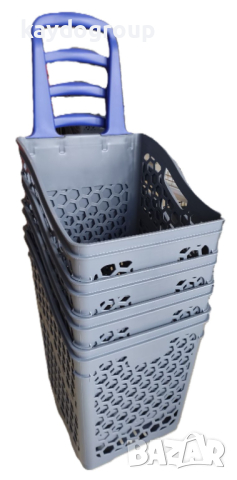 ПРОМО!!! PVC кошница за пазаруване с колела,сива със синя дръжка 75 литра, снимка 1 - Оборудване за магазин - 44837946