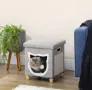 Котешка къща PawHut Сив MDF, синтетичен лен (100% полиестер), плюш и сизал , снимка 4