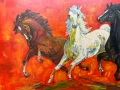 Маслена картина - препускащи рисаци. №7968, снимка 3