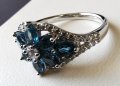 Елегантен сребърен 925 пръстен с родиево покритие и Натурални London Blue Топази и Циркони!, снимка 3