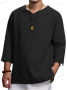 Ликвидация! Мъжка широка памучна ленена риза с V деколте и дълъг ръкав, 4цвята - Доставка 24 часа , снимка 3