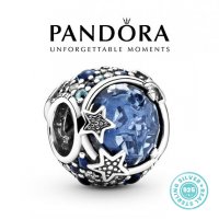 Талисман Пандора сребро проба 925 Pandora Celestial Blue Sparkling Stars charm. Колекция Amélie, снимка 1 - Гривни - 35884550