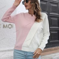 Дамски контрастен пуловер с кръгло деколте и дълъг ръкав, 3цвята - 023, снимка 6 - Блузи с дълъг ръкав и пуловери - 39096481