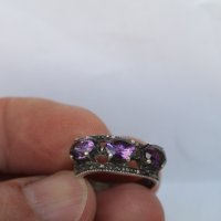 Дамски сребърен пръстен аметист с маркезити, снимка 7 - Други ценни предмети - 44278660