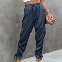 Моден дамски ежедневен панталон с джобове и висока талия, 3цвята - 023, снимка 7 - Панталони - 41740433