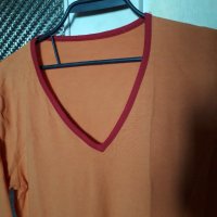 Оранжева памучна блуза с дълъг ръкав, снимка 2 - Блузи с дълъг ръкав и пуловери - 34370712