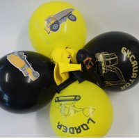 Кран Камион багер багери строителни машини жълт черен Обикновен надуваем латекс латексов балон парти, снимка 1 - Други - 41907086