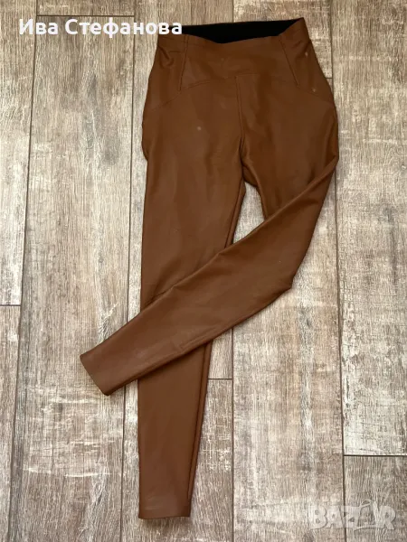 Нов еластичен спортно елегантен кафяв кожен клин висока талия , снимка 1