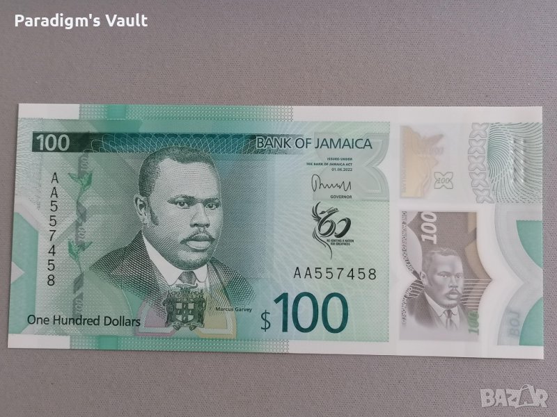 Банкнотa - Ямайка - 100 долара UNC (юбилейна) | 2022г., снимка 1