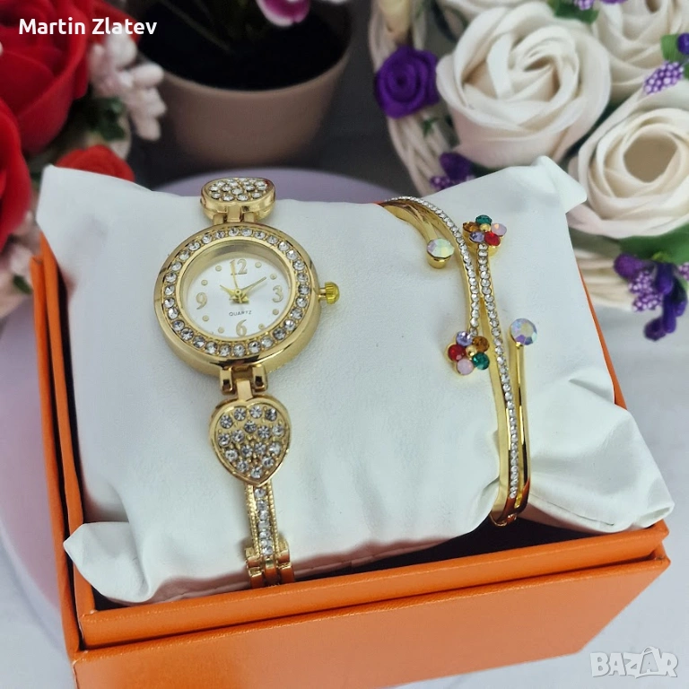 Дамски комплект ⌚💎 | часовник и гривна с камъни, снимка 1