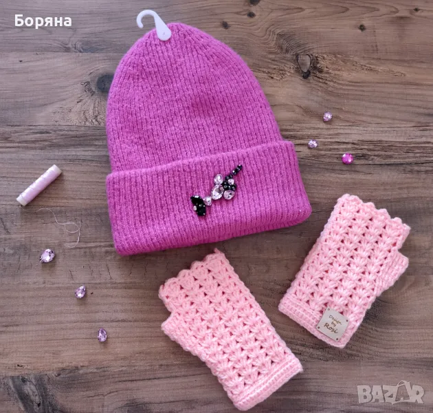 Handmade комплект шапка и ръкавици нови с етикет, снимка 1