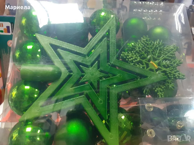 Комплект коледни украси за елха, Коледни украси в зелено 50 части, снимка 1