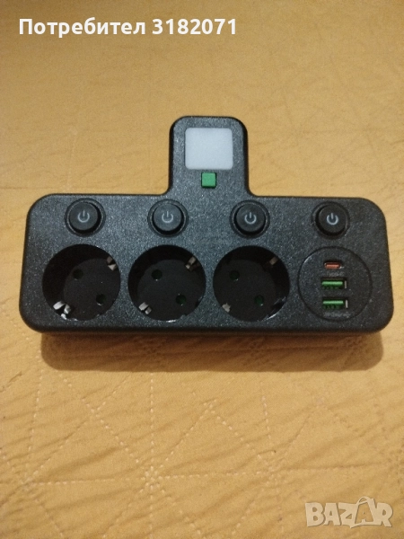 Разклонител с нощна лампа и USB-та,без кабел, снимка 1