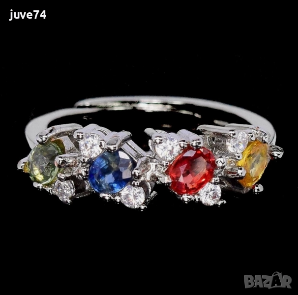 СРЕБЪРЕН ПРЪСТЕН С ЕСТЕСТВЕНИ САПФИРИ (СОНГЕЯ,ТАНЗАНИЯ), снимка 1