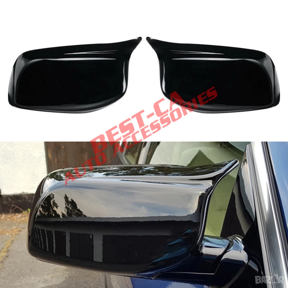 Капаци за огледала със щипки черен пиано лак Batman Style подходящи за BMW E60 E61 pre-facelift , снимка 1