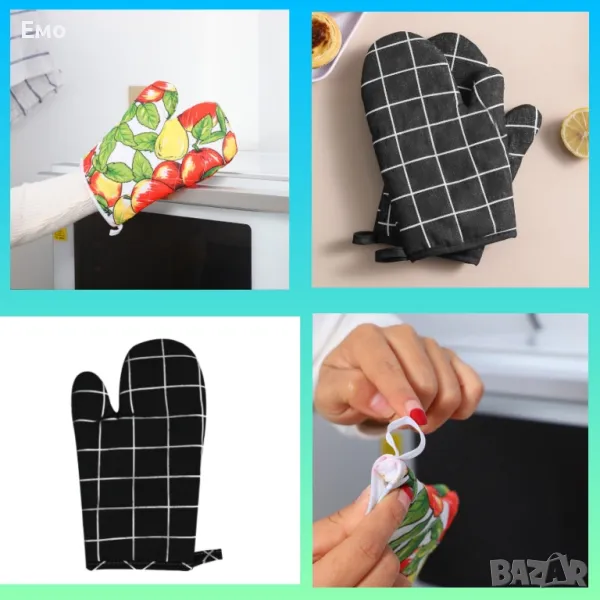 Ръкавица за фурна, памук / лен, 16x27 см, черно бяло и многоцветна , снимка 1
