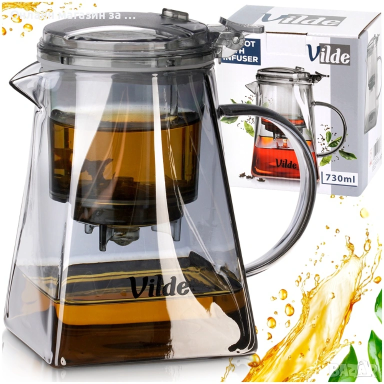 Чайник с инфузер, Ергономичен дизайн, Без капки, Подвижен инфузер от неръждаема стомана 730ml 259423, снимка 1