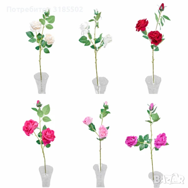 Изкуствени стръкове с рози – 6 цвята, снимка 1