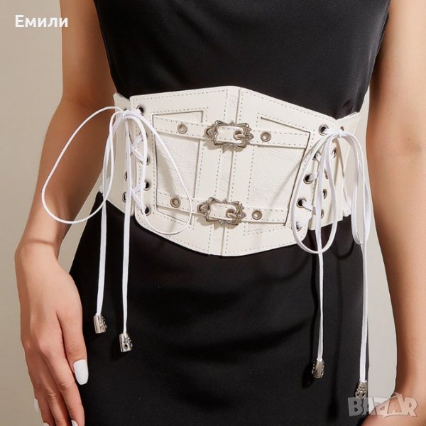 Корсет колан от еко кожа с дантела, връзки и катарами, снимка 1