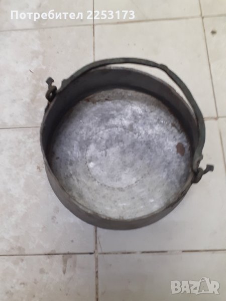 Голям меден котел с месингова дръжка,стар и рядък, снимка 1