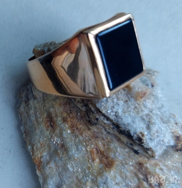 Мъжки златен пръстен с оникс , снимка 1