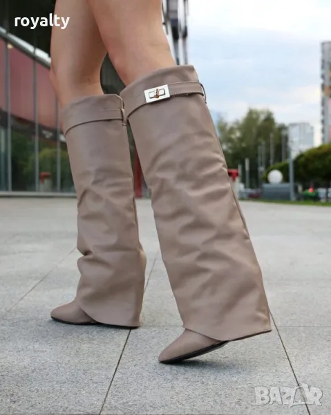 Ботуши на платформа - тъмнобежова кожа , снимка 1