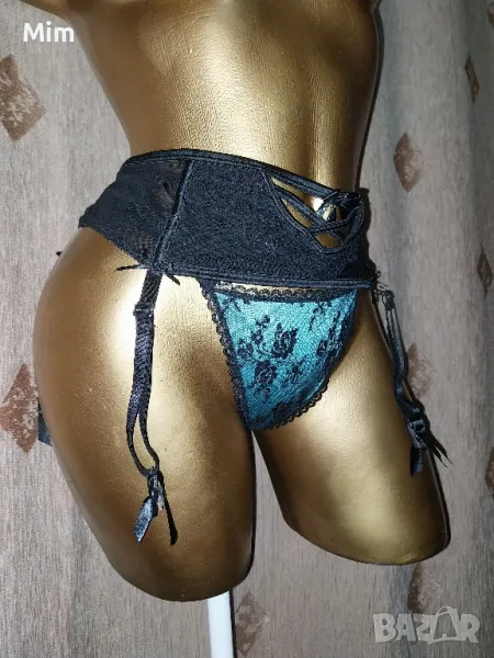 M/L Черен колан с жартиери за чорапи и прашка , снимка 1