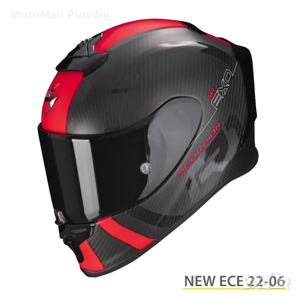 Каска SCORPION EXO-R1 EVO CARBON AIR MG Matt Black-Red, снимка 1