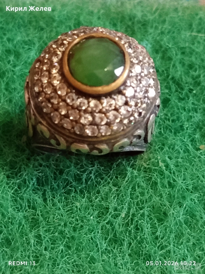 Винтидж сребърен пръстен стил Хюрем султан с НЕФРИТ орнаментиран ювелирно бижу 51826, снимка 1