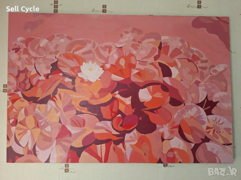 ✅КАРТИНА МАСЛО - ЛИЛИЯ В РОЗОВО - 120/80 СМ. ❗, снимка 1