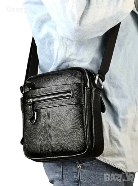 Класическа, Елегантна и Функционална мъжка чанта /Черна естествена кожа!, снимка 1